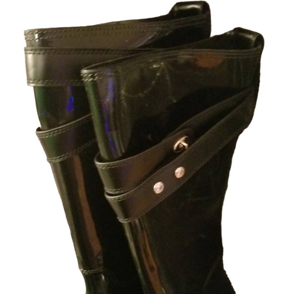 🖤🌧Coach🌧🖤 | HTF Size: 11 | Talia Tall Shiny Black Rain Boots | Gold Turnlock - Picture 4 of 12